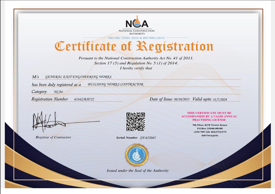 GEE building works certificate